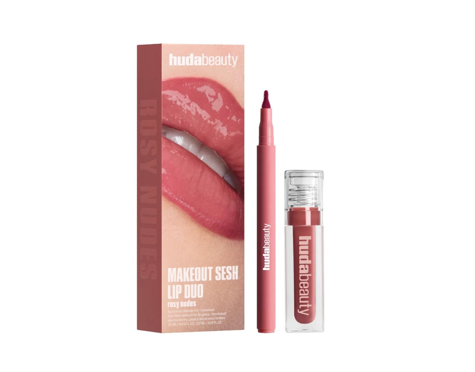 Huda Beauty Makeout Sesh Lip Duo Rosy Nudes